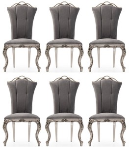 Casa Padrino luxury baroque dining chair set of 6 gray / silver - Magnificent baroque style kitchen chairs - Baroque dining room furniture - Luxury furniture baroque style