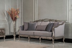 Casa Padrino canapé de salon baroque de luxe gris / argent - Canapé baroque fait main avec coussins décoratifs - Meuble de salon de luxe de style baroque - Meuble baroque - Noble & Magnifique
