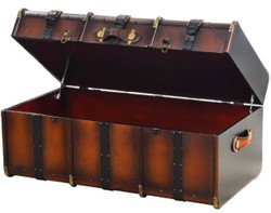 Casa Padrino mesa de centro de lujo en óptica maleta marrón / latón 110 x 59 x A. 51 cm - Mesa de salón maleta con espacio de almacenamiento - Muebles de lujo en óptica maleta - Colección de lujo