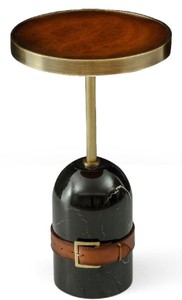 Casa Padrino luxury side table brown / brass / black Ø 29.5 x H. 51.5 cm - Round table with marble base - Living room furniture - Luxury furniture