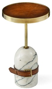 Casa Padrino luxury side table brown / brass / white Ø 29.5 x H. 51.5 cm - Round table with marble base - Living room furniture - Luxury furniture