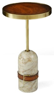 Casa Padrino luxury side table brown / brass / cream Ø 33.5 x H. 61 cm - Round table with marble base - Living room furniture - Luxury furniture