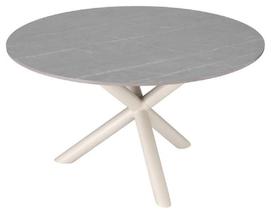 Runder Luxus Garten Terrassen Tisch Esstisch mit Keramik Tischplatte Grau Sandfarben Round Luxury Garden Patio Table Dining Table with Ceramic Table Top Gray Sand