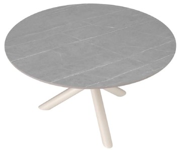 Casa Padrino Luxus Gartentisch Grau / Sandfarben Ø 130 x H. 74,5 cm - Runder Garten Esstisch mit Keramik Tischplatte - Garten & Terrassen Möbel - Luxus Outdoor Möbel
