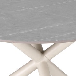 Casa Padrino table de jardin de luxe gris / sable Ø 130 x H. 74,5 cm - Table à manger de jardin ronde avec plateau en céramique - Mobilier de jardin & terrasse - Mobilier d'extérieur de luxe