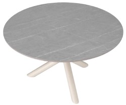 Casa Padrino table de jardin de luxe gris / sable Ø 130 x H. 74,5 cm - Table à manger de jardin ronde avec plateau en céramique - Mobilier de jardin & terrasse - Mobilier d'extérieur de luxe