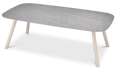 Casa Padrino Luxus Gartentisch Grau / Sandfarben 220 x 120 x H. 75,5 cm - Rechteckiger Garten Esstisch mit Keramik Tischplatte - Garten & Terrassen Möbel - Luxus Outdoor Möbel