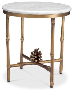 Casa Padrino luxury side table vintage brass / white Ø 43 x H. 45.5 cm - Round brass table with marble top - Living room furniture - Luxury furniture - Living room furnishings