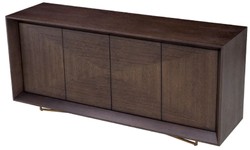 Casa Padrino buffet de luxe moka / laiton 180 x 50 x H. 80,5 cm - Armoire en placage de chêne avec 4 portes - Meuble de luxe - Meuble d'hôtel - Ameublement de luxe