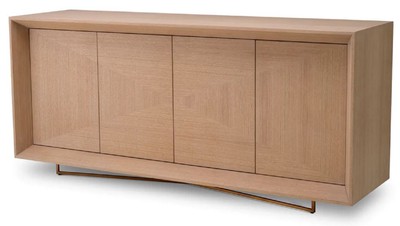Casa Padrino luxury sideboard natural / brass 180 x 50 x H. 80.5 cm - Oak veneer cabinet with 4 doors - Luxury furniture - Hotel furniture - Luxury furnishings