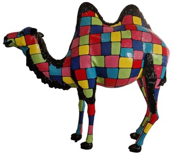 Casa Padrino escultura decorativa de lujo camello multicolor / negro 210 x A. 185 cm - Escultura de jardín enorme - Escultura de tamaño natural - Escultura decorativa XXL - Figura decorativa XXL