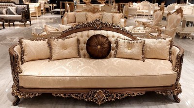Casa Padrino divano da soggiorno barocco di lusso oro / marrone / oro - Divano in stile barocco fatto a mano - Mobili da soggiorno di lusso in stile barocco - Mobili barocchi - Nobile e Magnifico