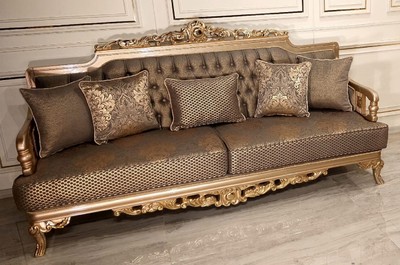 Casa Padrino divano da soggiorno barocco di lusso grigio / oro - Divano in stile barocco fatto a mano - Mobili da soggiorno di lusso in stile barocco - Mobili barocchi - Nobile e Magnifico