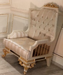 Luxus Barock Wohnzimmer Sessel Gold Creme Gold Luxury Baroque Living Room Armchair Gold Cream Gold