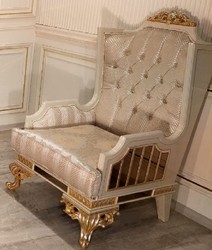 Casa Padrino fauteuil de salon baroque de luxe or / crème / or - Fauteuil de style baroque fait main - Meuble de salon de luxe de style baroque - Meuble baroque - Noble & Magnifique