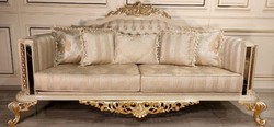 Casa Padrino divano da soggiorno barocco di lusso oro / crema / oro - Divano in stile barocco fatto a mano - Mobili da soggiorno di lusso in stile barocco - Mobili barocchi - Nobile e Magnifico