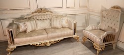 Casa Padrino divano da soggiorno barocco di lusso oro / crema / oro - Divano in stile barocco fatto a mano - Mobili da soggiorno di lusso in stile barocco - Mobili barocchi - Nobile e Magnifico