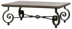 Casa Padrino table basse baroque de luxe marron / noir 136 x 106 x H. 42 cm - Table de jardin avec plateau en carreaux de céramique et pieds en fer forgé - Mobilier de salon et jardin baroque