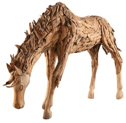 Casa Padrino sculpture décorative de luxe cheval naturel 250 x 60 x H. 150 cm - Immense sculpture de jardin - Sculpture grandeur nature - Sculpture décorative XXL - Figurine décorative XXL