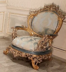 Casa Padrino sillón de salón barroco de lujo turquesa / crema / oro - Sillón de estilo barroco hecho a mano - Muebles de salón de lujo en estilo barroco - Muebles barrocos - Noble y Magnífico