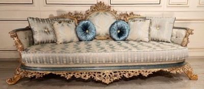 Casa Padrino divano da soggiorno barocco di lusso turchese / crema / oro - Divano in stile barocco fatto a mano - Mobili da soggiorno di lusso stile barocco - Mobili barocchi - Nobile e Magnifico