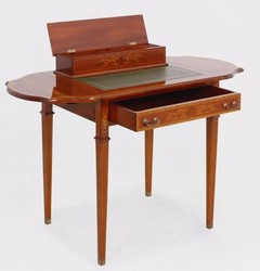 Casa Padrino escritorio barroco de lujo marrón claro / cuero real verde plegable 104 x 49 x H. 80 cm - secretaria de estilo antiguo de madera maciza con cajón
