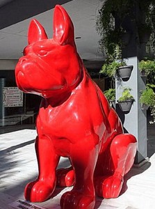 Casa Padrino escultura decorativa de lujo perro bulldog rojo 220 x 130 x A. 250 cm - Enorme escultura de jardín - Enorme figura de jardín - Escultura decorativa XXL - Figura XXL
