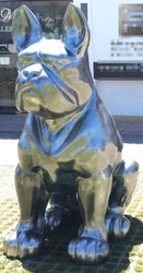 Casa Padrino luxury decorative sculpture dog bulldog silver 220 x 130 x H. 250 cm - Giant garden sculpture - Giant garden figure - XXL decorative sculpture - XXL decorative animal figure