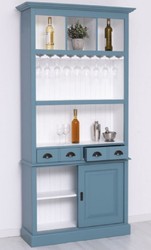 Landhausstil Massivholz Barschrank Weinschrank Blau Weiß Country Style Solid Wood Bar Cabinet Wine Cabinet Blue White