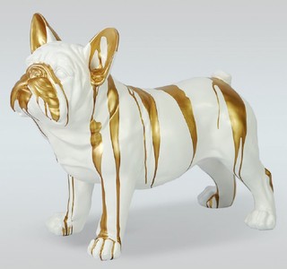 Luxus Designer Deko Skulptur Figur Hund Bulldogge Weiß Gold Luxury Designer Decoration Sculpture Figure Dog Bulldog White Gold