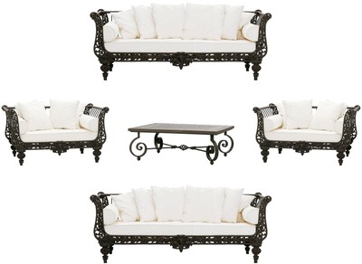Casa Padrino Luxury Baroque Wrought Iron Furniture Set Dark Brown / White - 2 Sofas & 2 Armchairs & 1 Coffee Table - Living Room Furniture - Garden Furniture - Luxury Baroque Furniture