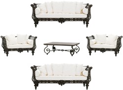 Casa Padrino Luxury Baroque Wrought Iron Furniture Set Dark Brown / White - 2 Sofas & 2 Armchairs & 1 Coffee Table - Living Room Furniture - Garden Furniture - Luxury Baroque Furniture Casa Padrino Luxury Baroque Wrought Iron Furniture Set Dark Brown / White - 2 Sofas & 2 Armchairs & 1 Coffee Table - Living Room Furniture - Garden Furniture - Luxury Baroque Furniture