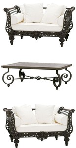 Casa Padrino Luxury Baroque Wrought Iron Furniture Set Dark Brown / White - 2 Armchairs & 1 Coffee Table - Living Room Furniture - Garden Furniture - Luxury Baroque Furniture