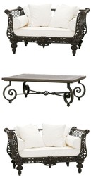 Casa Padrino Luxury Baroque Wrought Iron Furniture Set Dark Brown / White - 2 Armchairs & 1 Coffee Table - Living Room Furniture - Garden Furniture - Luxury Baroque Furniture Casa Padrino Luxury Baroque Wrought Iron Furniture Set Dark Brown / White - 2 Armchairs & 1 Coffee Table - Living Room Furniture - Garden Furniture - Luxury Baroque Furniture