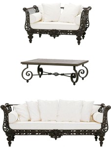 Casa Padrino Luxury Baroque Wrought Iron Furniture Set Dark Brown / White - 1 Sofa & 1 Armchair & 1 Coffee Table - Living Room Furniture - Garden Furniture - Luxury Baroque Furniture
