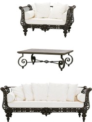 Casa Padrino Luxury Baroque Wrought Iron Furniture Set Dark Brown / White - 1 Sofa & 1 Armchair & 1 Coffee Table - Living Room Furniture - Garden Furniture - Luxury Baroque Furniture