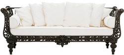 Casa Padrino Luxury Baroque Wrought Iron Furniture Set Dark Brown / White - 1 Sofa & 1 Armchair & 1 Coffee Table - Living Room Furniture - Garden Furniture - Luxury Baroque Furniture