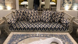 Casa Padrino Luxury Baroque Wrought Iron Furniture Set White / Blue / Gold - 1 Sofa & 2 Armchairs & 1 Coffee Table - Living Room Furniture - Garden Furniture - Luxury Baroque Furniture