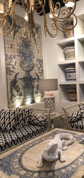 Casa Padrino Luxury Baroque Wrought Iron Furniture Set White / Blue / Gold - 1 Sofa & 2 Armchairs & 1 Coffee Table - Living Room Furniture - Garden Furniture - Luxury Baroque Furniture