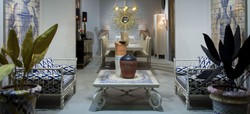 Casa Padrino Luxury Baroque Wrought Iron Furniture Set White / Blue / Gold - 2 Armchairs & 1 Coffee Table - Living Room Furniture - Garden Furniture - Luxury Baroque Furniture