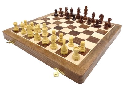 Casa Padrino conjunto de ajedrez de lujo marrón / beige 40 x 40 cm - Ajedrez de madera plegable - Tablero de ajedrez de madera con piezas de ajedrez de madera - Accesorios de lujo