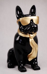 Casa Padrino figura decorativa de lujo perro bulldog negro / oro A. 65 cm - Escultura decorativa de resina - Decoración salón - Figura animal decorativa de lujo