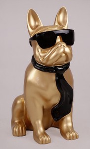 Luxus Designer Deko Skulptur Figur Hund Bulldogge Gold Schwarz Luxury Designer Decoration Sculpture Figure Dog Bulldog Gold Black