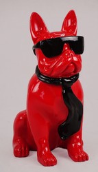 Casa Padrino luxury decorative figure bulldog dog red / black H. 65 cm - Resin decorative sculpture - Living room decoration - Luxury decorative animal figure