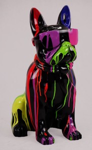 Casa Padrino figura decorativa de lujo perro bulldog negro / multicolor A. 65 cm - Escultura decorativa de resina - Decoración salón - Figura animal decorativa de lujo