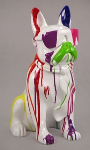 Casa Padrino figura decorativa de lujo perro bulldog blanco / multicolor A. 65 cm - Escultura decorativa de resina - Decoración salón - Figura animal decorativa de lujo