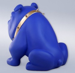 Casa Padrino luxury decorative figure bulldog dog with necklace blue / gold H. 55 cm - Resin decorative sculpture - Living room decoration - Luxury decorative animal figure