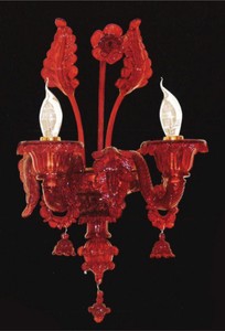 Casa Padrino lampada da parete doppio di lusso rosso 25 x 25 x A. 48 cm - Magnifica lampada da parete in vetro di Murano in stile barocco - Luci barocche - Qualità di lusso - Fatto in Italia