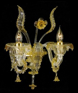 Casa Padrino lampada da parete doppio di lusso ambra 30 x 25 x A. 40 cm - Magnifica lampada da parete in vetro di Murano in stile barocco - Luci barocche - Qualità di lusso - Fatto in Italia