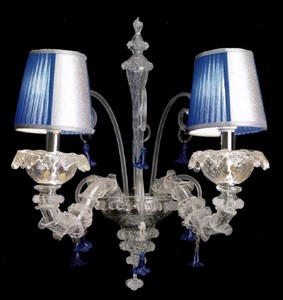 Casa Padrino lampada da parete doppio di lusso blu / argento 25 x 25 x A. 36 cm - Magnifica lampada da parete in vetro di Murano stile barocco - Luci barocche - Qualità di lusso - Fatto in Italia